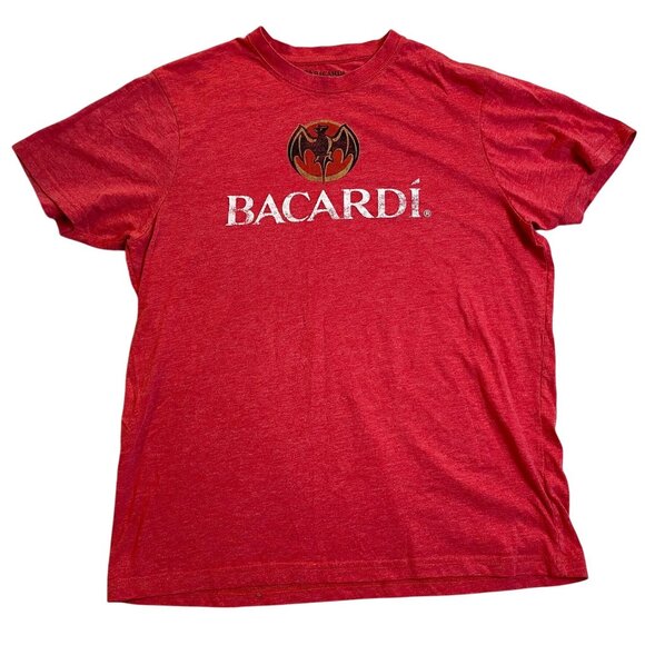 Bacardi Mens Red Graphic T-Shirt XL Heathered Cotton Blend Short Sleeve - Picture 1 of 9